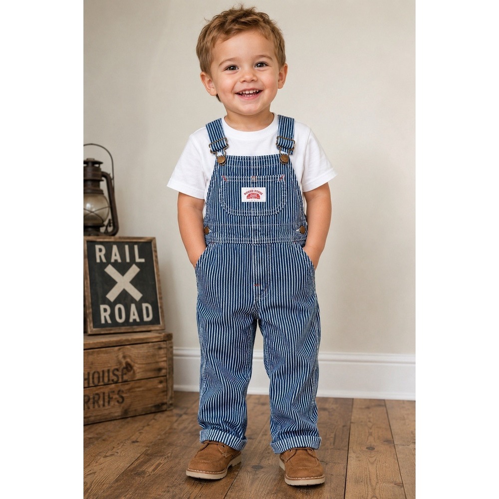 Round House Hickory Stripe Denim Overalls Toddler 2T USA Railroad Bibs VTG